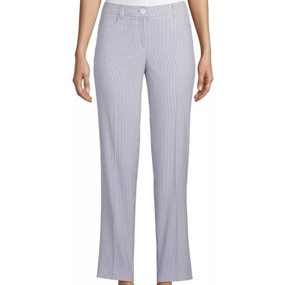 Anne Klein Pants 16 NWT‎ High Waist Striped Seersucker Preppy Summer Lightweight